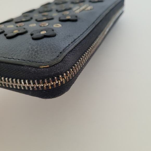 Coach Leather Wallet Navy Zip Around Large Clutch Studded Floral Grunge Boho - Picture 10 of 14